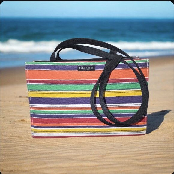 Kate Spade Vintage New York Striped Canvas Tote Bag. - Picture 2 of 16
